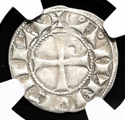 #ad CRUSADERS Antioch. Bohemond III 1163 1188 AD. Silver Denier NGC AU50 $145.00