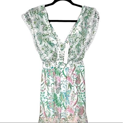 #ad House of Harlow 1960 Floral Dress Lace Trim Tiered Maxi Green Blue Size XS $112.00