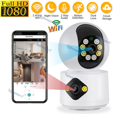 #ad Dual Lens 1080P Wifi Security Camera System Wireless Indoor Zoom IR Night Cam $25.90