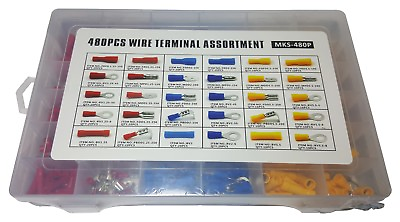 #ad 480 PC ASSORTED INSULATED ELECTRICAL WIRE TERMINAL CRIMP CONNECTOR SPADE SET KIT $19.99