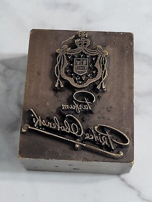#ad Vtg Old PRINCE OBOLENSKI Parfum Solid Brass Hot Foil Stamp Embossing Die.OBO $54.00