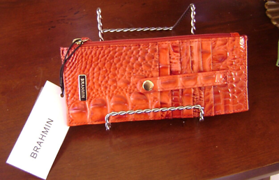 #ad Brahmin NWT quot;Heatquot; Red Orange Melbourne Croc Emb Leather Slim Credit Card Wallet $67.00