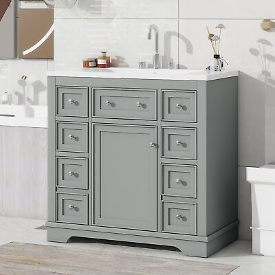 #ad 36quot; Bathroom Vanity with Sink Combo One Cabinet and Six DrawersSolid Wood Grey $493.98
