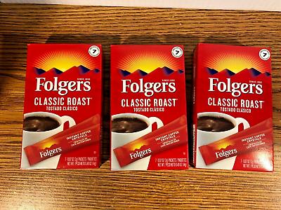 #ad Folgers Instant Coffee 7 Single Packets Classic Roast Lot of 3 Camp NEW Crystals $11.99