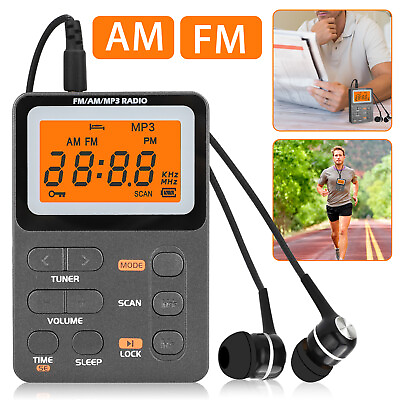 #ad Portable Pocket Digital LCD AM FM Radio Stereo MP3 USB Rechargeable w Earphones $15.98