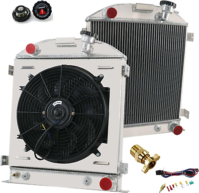 #ad 3 Row Core All Aluminum Radiator 16quot; Fan W Louver Shroud Cover Thermostat $458.99