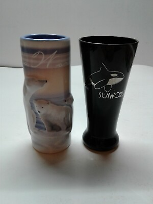 #ad Lot Of 2 Assorted Shot Glasses 4quot; Tall SEAWORLD POLAR BEARS WHALE BEAUTIFUL $7.99