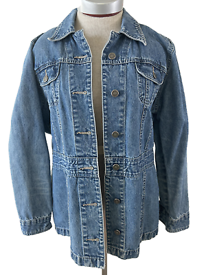#ad Caribbean Joe denim jeans jacket size L large jean coat 100% cotton CJ Blues $24.99
