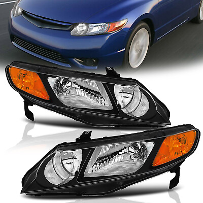 #ad Headlights For 2006 2011 Honda Civic 4 Door Sedan Black Factory Style Pair LHRH $67.70