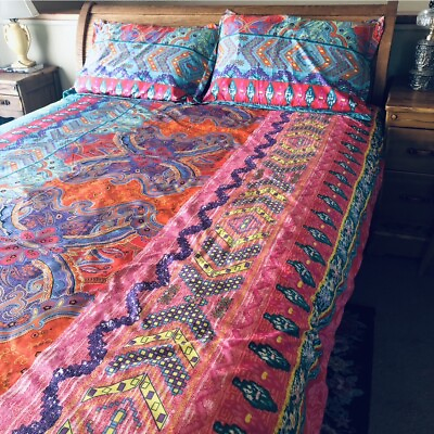 #ad Bohemian Duvet Cover Bed Set Queen Soft Silky Poly Matching Cases with Sheet Set $37.00