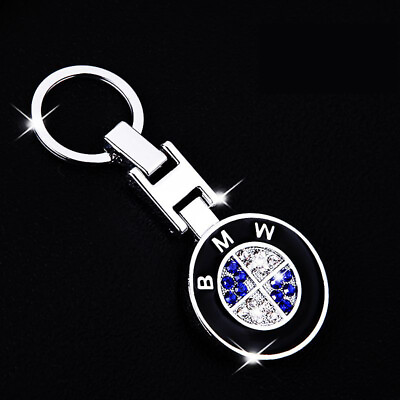 #ad Bling Rhinestone Keychain Metal Car Double Side Logo Key Chain Key Ring For BMW $10.99