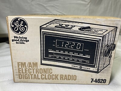 #ad Vintage NIB General Electric Digital Alarm Clock AM FM Radio Wood Grain #7 4620 $75.00