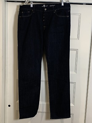 #ad 7 For All Mankind Standard Jeans Mens 38 Blue Stretch Denim Straight Button Fly $49.95