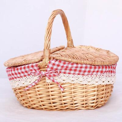 #ad Handmade Wicker Basket with HandleWicker Camping Picnic Basket with Lid Hot δ{ $12.79