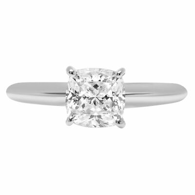 #ad 1.0 ct Cushion Cut Lab Created Diamond Stone 14K White Gold Solitaire Ring $3084.47