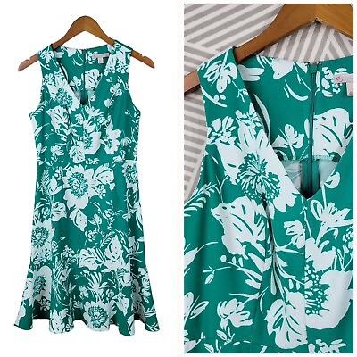 #ad Dressbarn Party Dress Size 4 Party Career Sheath Green Floral Ruffle Hem Tropic $17.81