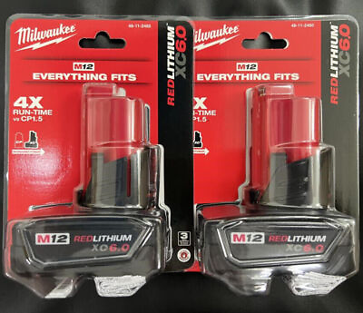 #ad 2 Pack Milwaukee 48 11 2460 M12 REDLITHIUM 6.0 Compact Battery Genuine $71.99