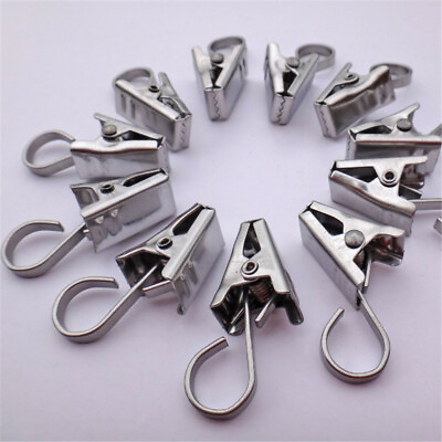 #ad 10pcs Stainless Steel Silver Plated Curtains amp; Clothes Clips Hook Hanger Pegs $4.27