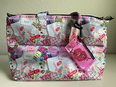 #ad Luv Betsey Johnson Pink Marly Weekender Bag Logo Zip Wristlet Mixed Media $75.00