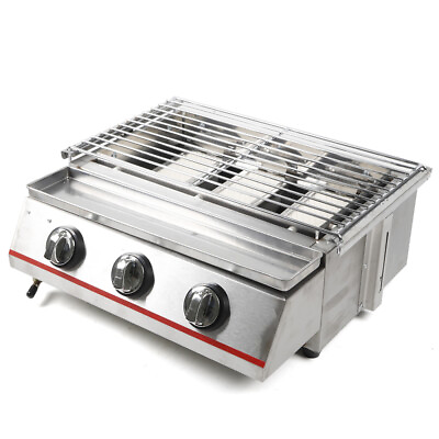 #ad Commercial Tabletop Cooker Gas BBQ Grill Outdoor Stainless Steel 3 Burner 2800Pa $76.95