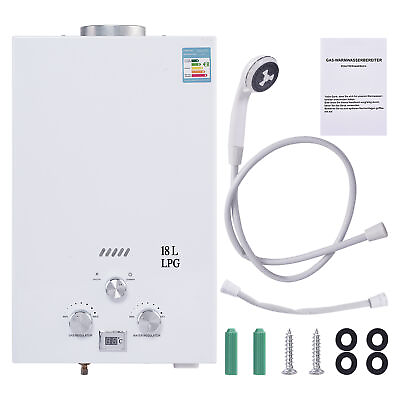 #ad 10 18L Tankless LPG Hot Water Heater Gas Camping Shower System Shower Pump White $124.49