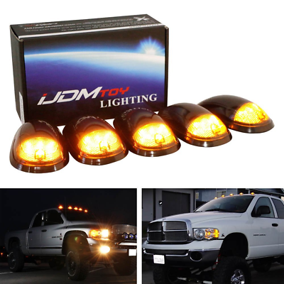 #ad 5pc Set Smoked Lens Truck Cab Roof Lights w Amber LED Bulbs For Truck SUV 4x4 $62.67