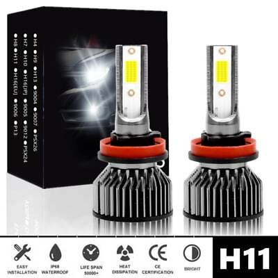 #ad H11 LED Headlight Super Bright Bulbs Conversion Kit 6000K White LOW BEAM 2 Pack $19.99
