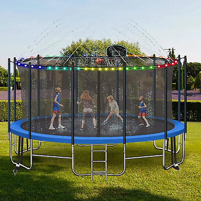 #ad 16FT Outdoor Large Trampoline with Safety Enclosure Net Basketball Hoop Ladder $469.98