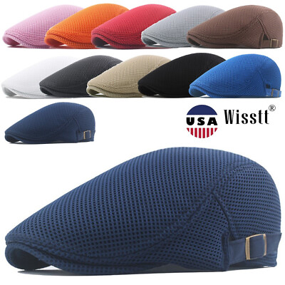 #ad Mens Flat Newsboy Breathable Beret Mesh Ivy Cap Outdoor Cabbie Hat Adjustable $7.98