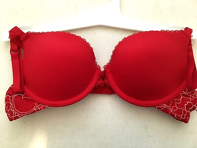 #ad AUDEN Womens The Radient Plunging Convertible Push Up Bra Ripe Red 32AA NWT 325 $9.38