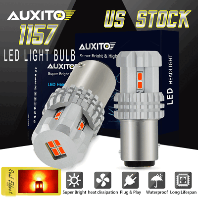 #ad AUXITO 1157 2057 Red LED Stop Turn Signal Brake Tail Light Bulbs BAY15D 2X Lamp $12.87