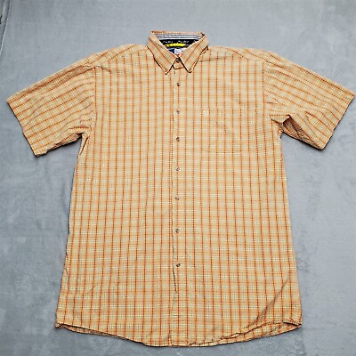 #ad Wrangler George Straight Shirt Mens XXL Tall Orange Plaid Short Sleeve Western $19.99