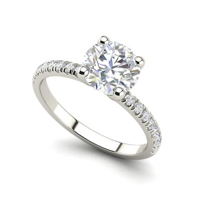 #ad Pave Flush Fit 1.25 Carat VS1 H Round Cut Diamond Engagement Ring Treated $2191.20