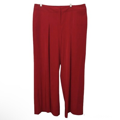 #ad Metro Style Red Wide Leg Stretchy trousers split pleated Womens plus Size 18 $15.00