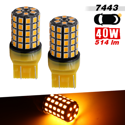 #ad 2x 7443 Bright Yellow LED Bulbs for Turn Signal Parking DRL Lights $12.49