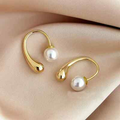 #ad Golden Plating Water Droplet Pearl Piercing Earrings Fashion Earrings For Women $13.98
