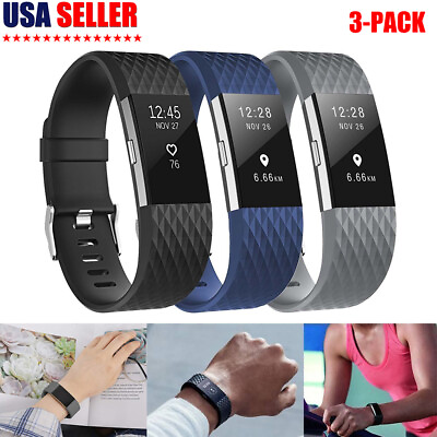 #ad 3 Pack For Fitbit Charge 2 Band Replacement Wristband Silicone Fitness Large $7.45