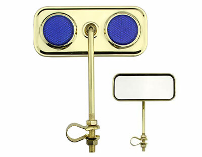 #ad 5quot; LONG LOWRIDER STEEL DIAMOND MIRROR IN GOLD W BLUE REFLECTORS SOLD BY PAIR $34.99