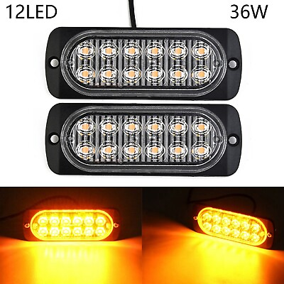 #ad 2pcs Car Amber LED Light Bar Truck Warning Signal Lamp Waterproof 6500k 12 24V $12.70