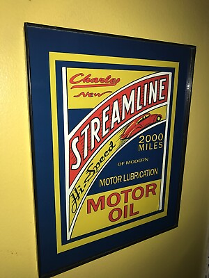 #ad Streamline Motor Oil Garage Gas Station Man Cave Framed Advertising Sign $27.99