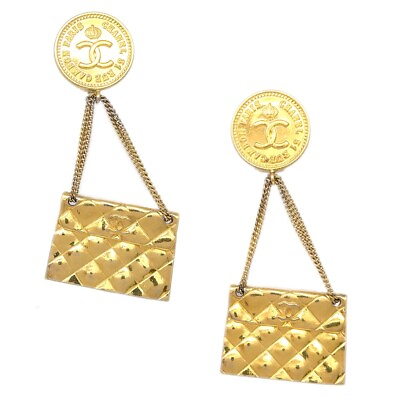 #ad Chanel Gold Bag Dangle Earrings Clip On KK30538 $1088.00