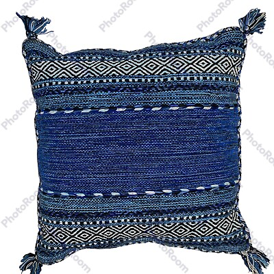 #ad EUC Two Surya Woven Braided Boho Blues White 23” Pillow Covers $48.00