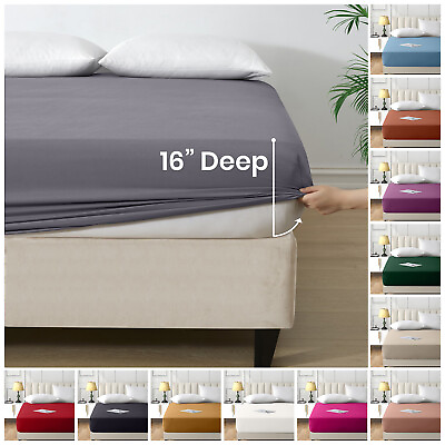 #ad #ad Full Fitted Sheet 16” Extra Deep Pocket Elastic Bed Sheets Twin Full King Queen $11.99