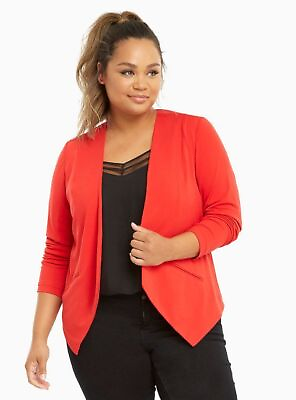 #ad Torrid Women#x27;s Sz 6X Red Long Sleeve Open Front Draped Lined Blazer Jacket $29.99