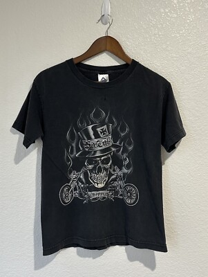#ad VINTAGE So Cal Choppers Shirt Youth Large Black Skull Biker Flames Boys Y2K $16.99