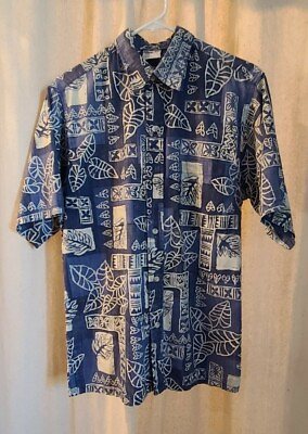 #ad GO BAREFOOT Blue Hawaiian Short Sleeve Button Up Shirt Reverse Mens Size Medium $35.99