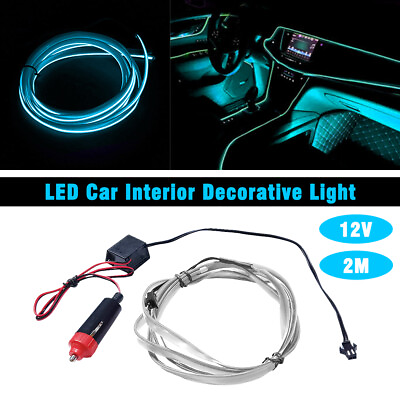 #ad Ice Blue Interior Atmosphere Car Wire Strip Light LED Trim Decor Lamp Fashion 2M $8.99