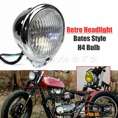 #ad 4 1 2quot; 4.5quot; Chrome Bates Style H4 Headlight Headlamp for Chopper Bobber Custom $36.99
