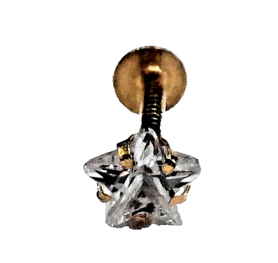 #ad 14k Solid Gold Single Star Cut Cubic Zircon Studded Screw Back Nose Pin 4mm $80.00