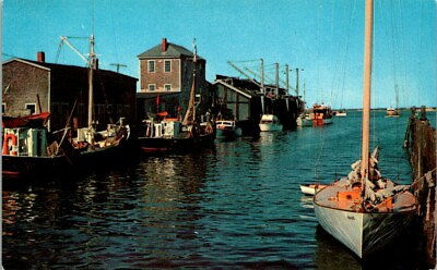 #ad Postcard Commercial Wharf With Fashing Boats And Pleasure Crast Nantucket Mass $7.75